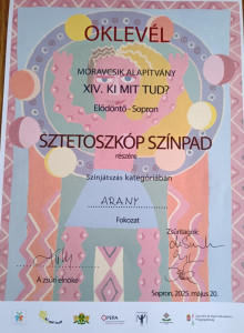 Az Arany minősítésű oklevél a Sztetoszkóp Színpadnak
